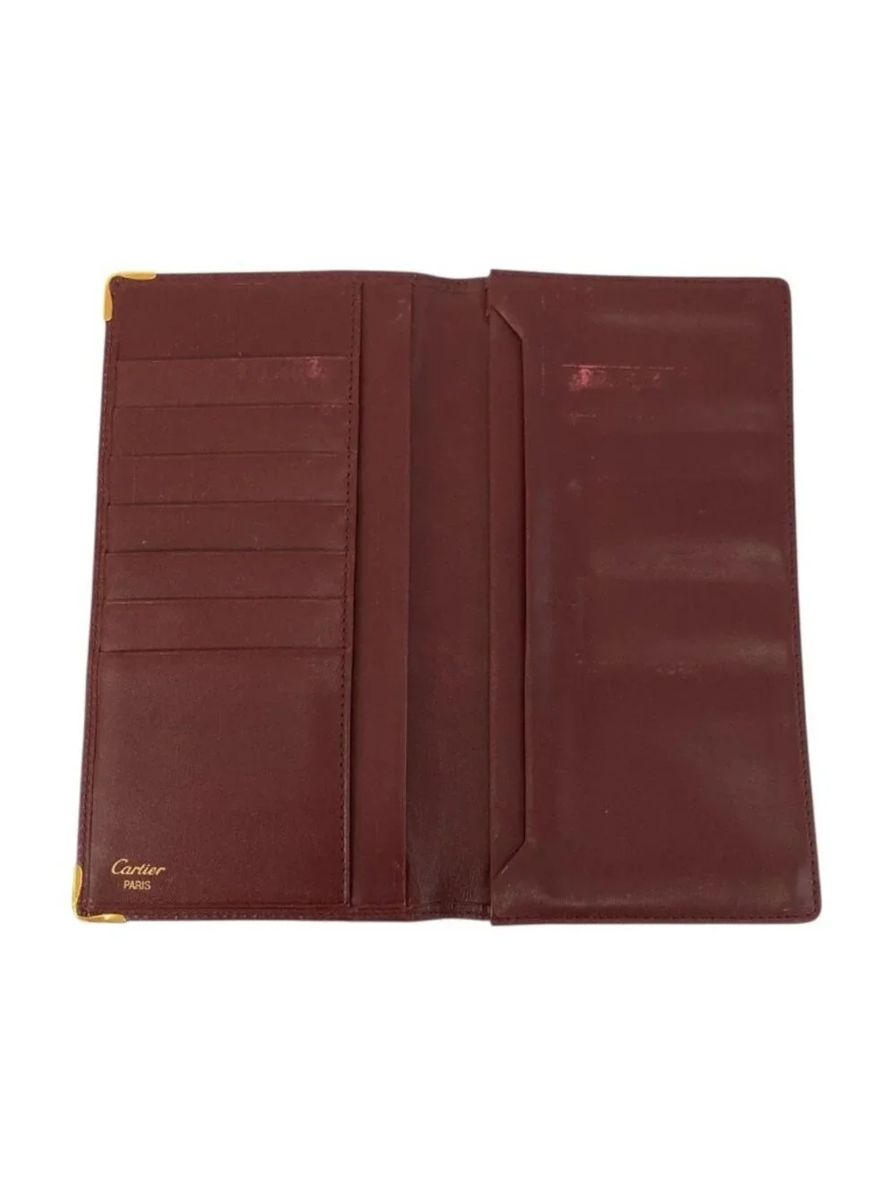 Cartier Must Line Bordeaux Gold Leather Wallet Billfold